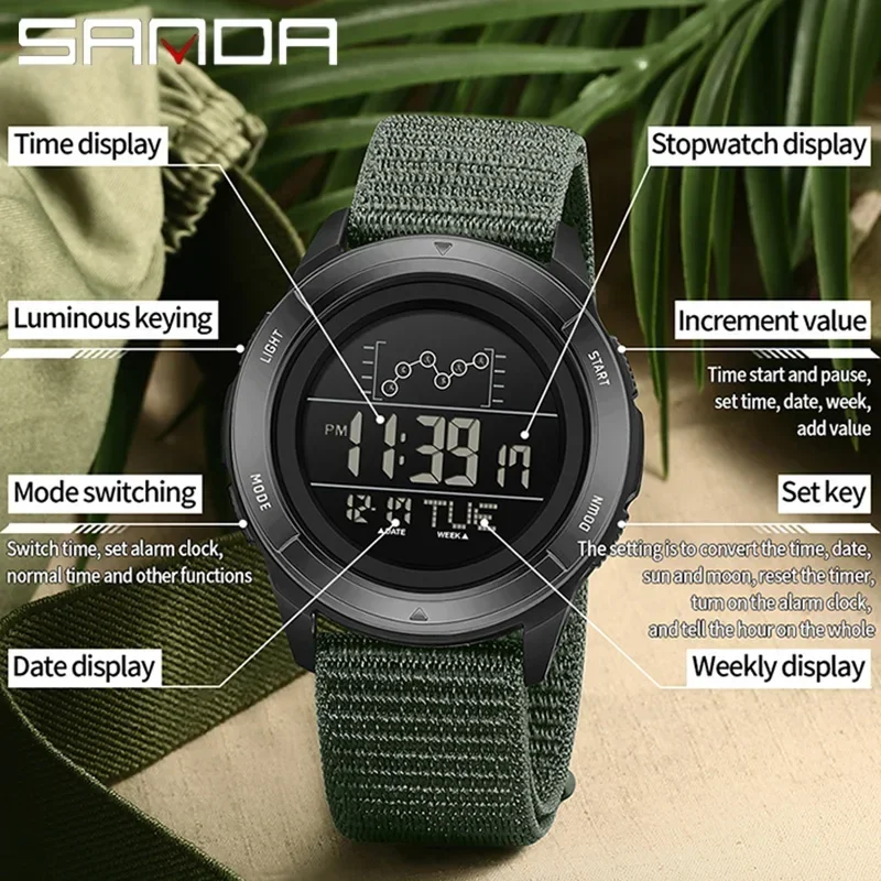 SANDA 2198 Męski cyfrowy zegar – Tide Watch Surf recenzja i cena